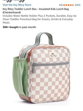 Itzy Ritzy toddle lunch box- lunch bag checkerboard